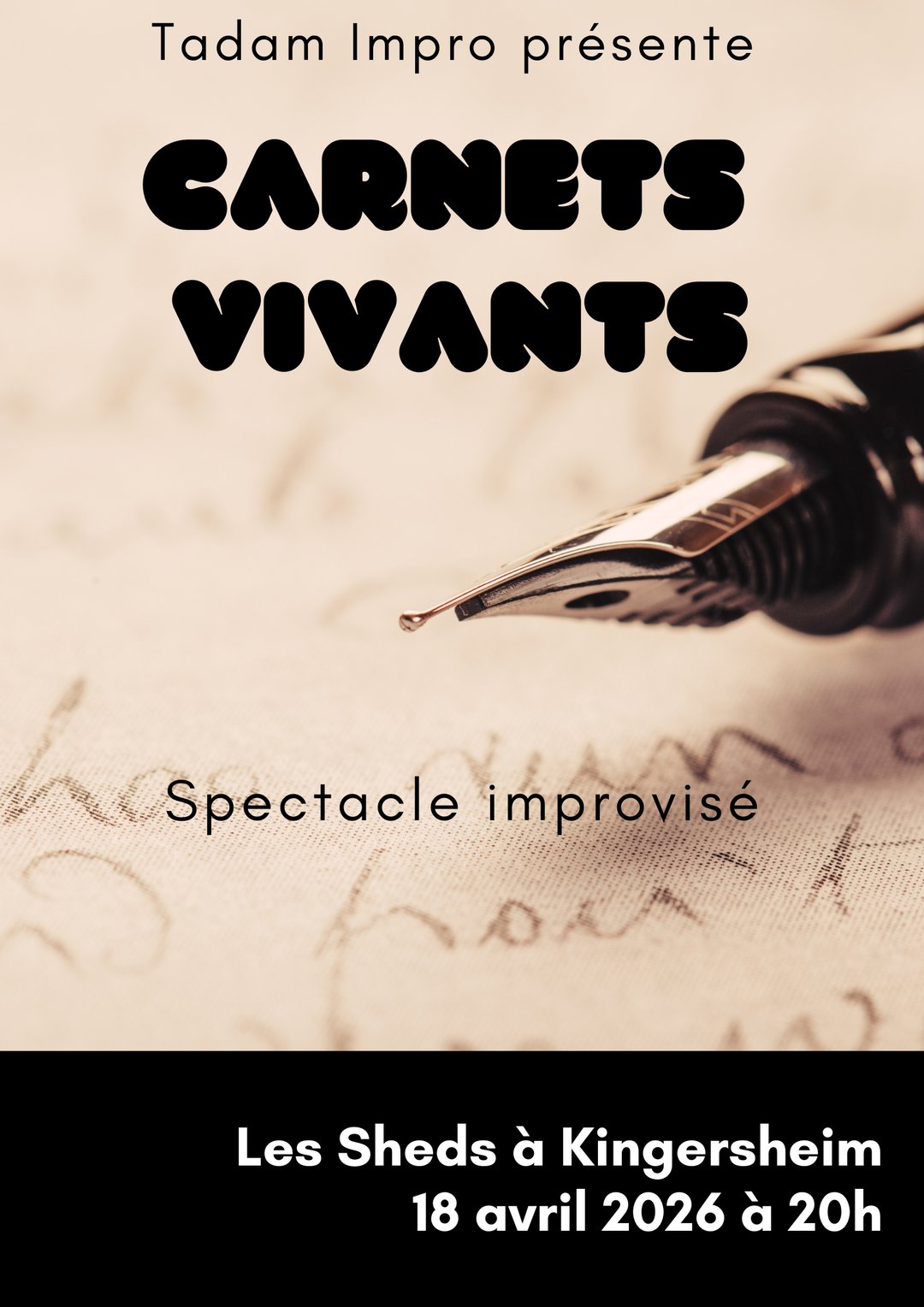 Spectacle d'impro : Carnets Vivants - 18 avril 2026 à 20h